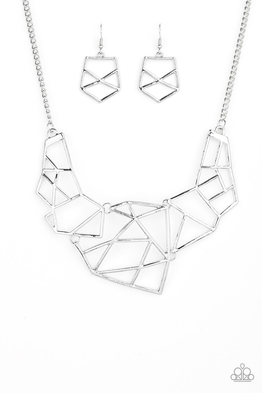 World Shattering Silver Statement Necklace - Paparazzi Accessories- lightbox - CarasShop.com - Paparazzi Jewelry by Cara Jewels