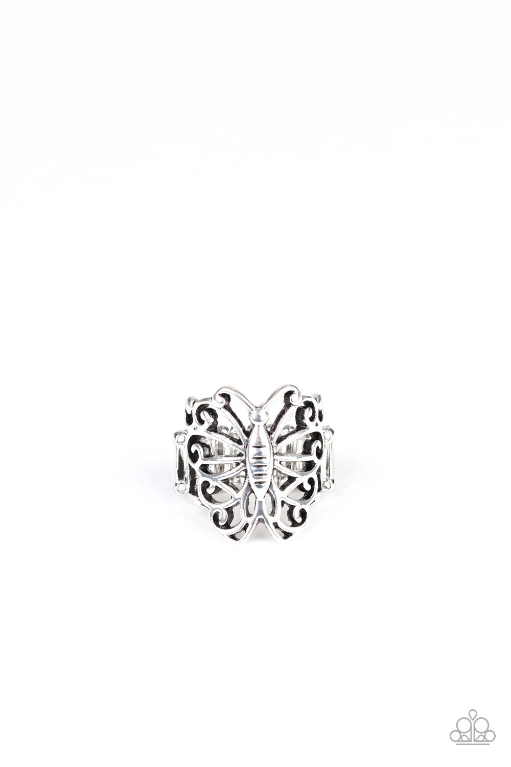 Wouldn't Hurt a Butterfly Silver Ring - Paparazzi Accessories- on model - CarasShop.com - Paparazzi Jewelry by Cara Jewels