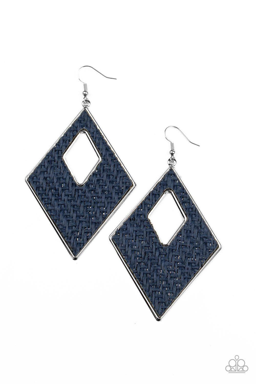 Woven Wanderer Blue Weave Earrings - Paparazzi Accessories- lightbox - CarasShop.com - Paparazzi Jewelry by Cara Jewels