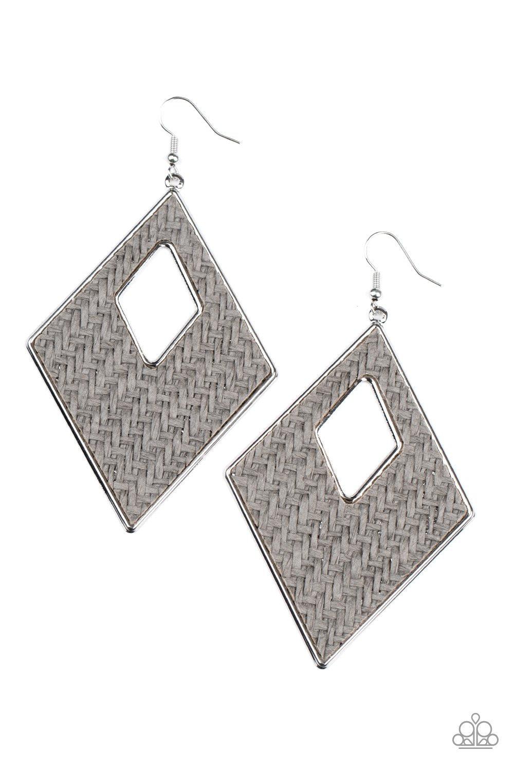 Woven Wanderer Silver Weave Earrings - Paparazzi Accessories- lightbox - CarasShop.com - Paparazzi Jewelry by Cara Jewels