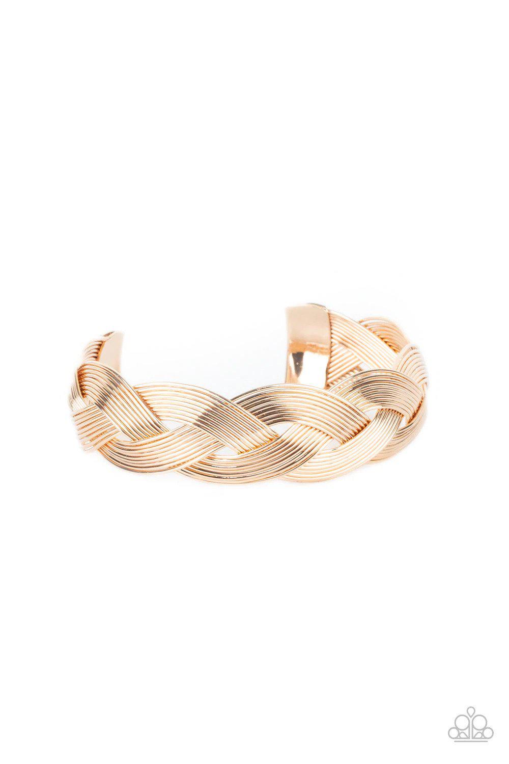 Woven Wonder Gold Bracelet - Paparazzi Accessories- lightbox - CarasShop.com - Paparazzi Jewelry by Cara Jewels