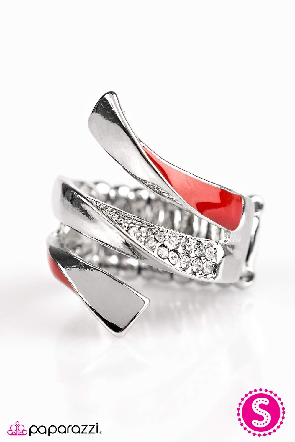 Wrapped Around My Finger Silver and Red Ring - Paparazzi Accessories- on model - CarasShop.com - Paparazzi Jewelry by Cara Jewels