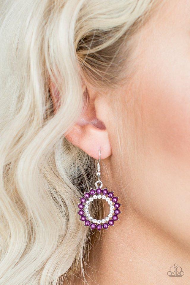 Wreathed In Radiance Purple Pearl Earrings - Paparazzi Accessories- on model - CarasShop.com - Paparazzi Jewelry by Cara Jewels