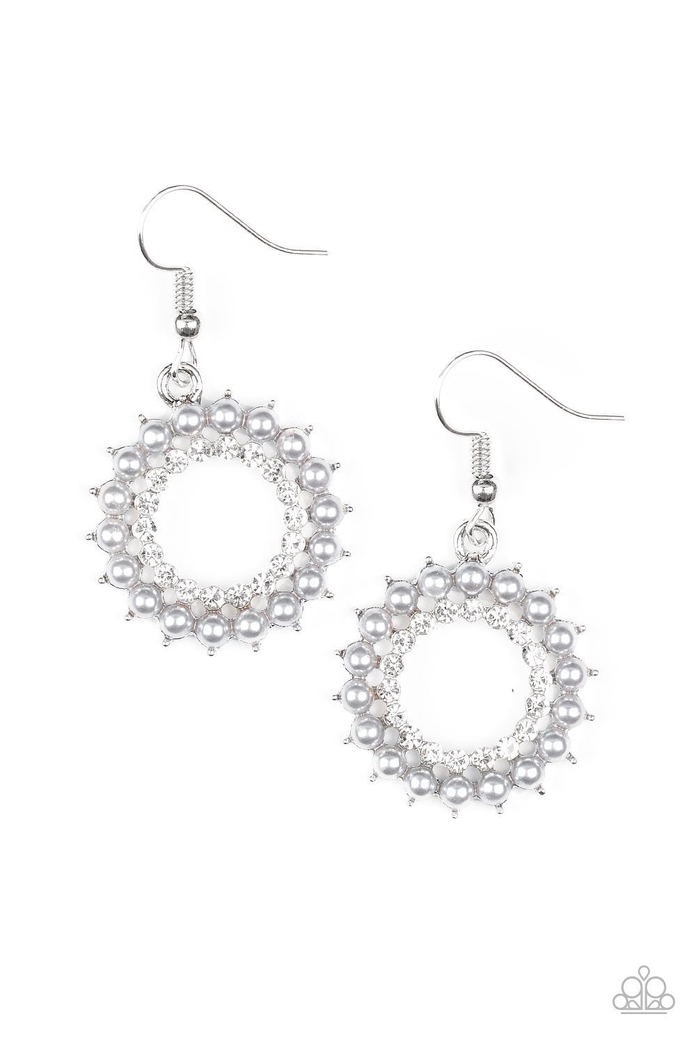 Wreathed In Radiance Silver Pearl Earrings - Paparazzi Accessories- lightbox - CarasShop.com - Paparazzi Jewelry by Cara Jewels