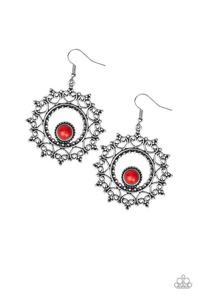 Wreathed in Whimsicality Red and Silver Earrings - Paparazzi Accessories- lightbox - CarasShop.com - Paparazzi Jewelry by Cara Jewels