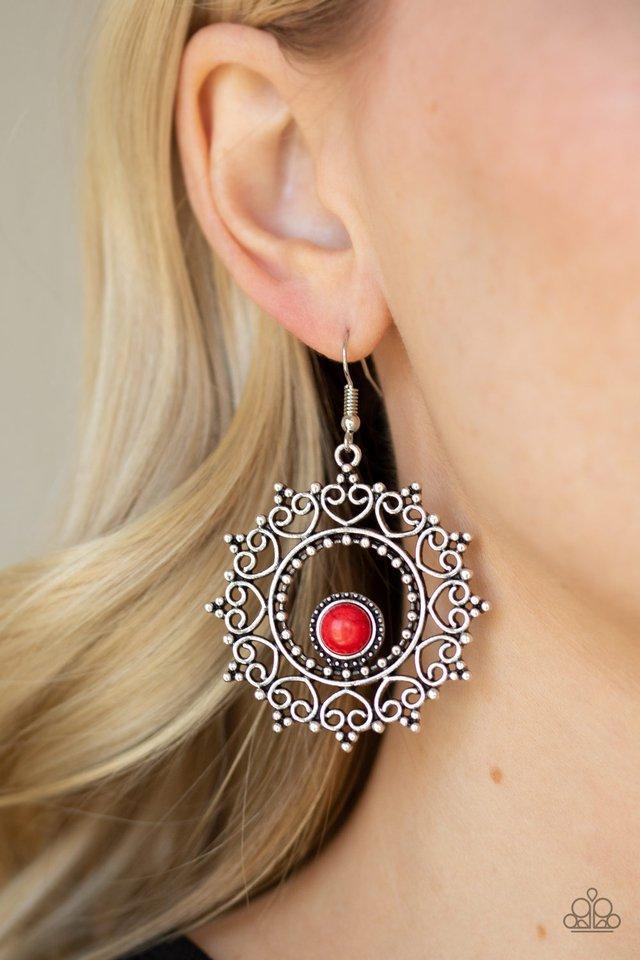 Wreathed in Whimsicality Red and Silver Earrings - Paparazzi Accessories- lightbox - CarasShop.com - Paparazzi Jewelry by Cara Jewels