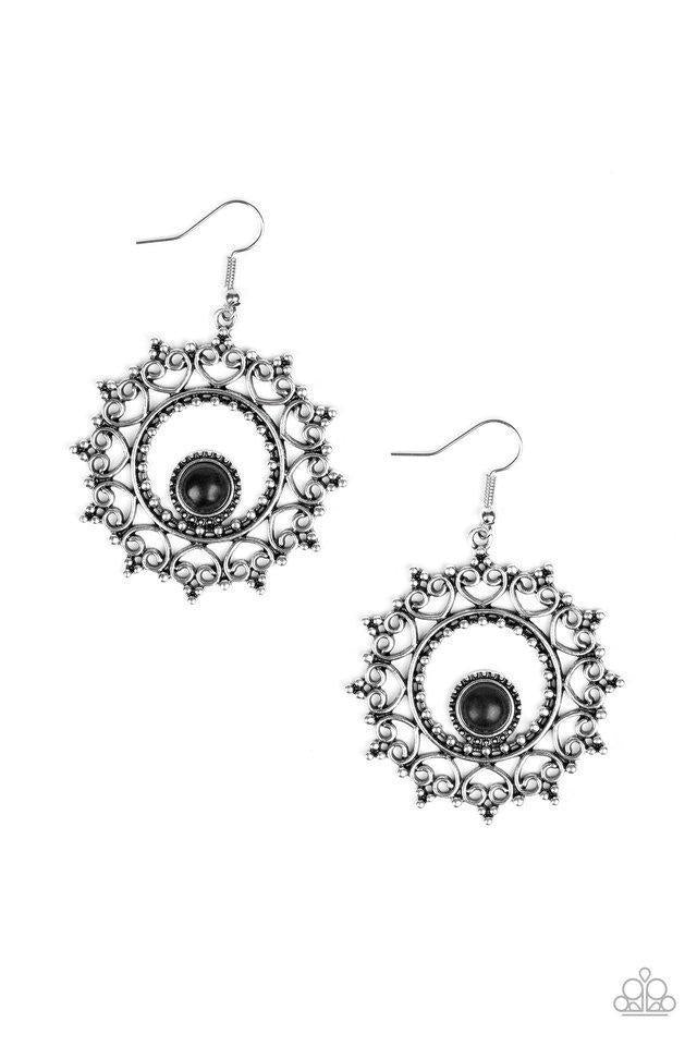 Wreathed In Whimsicality Silver and Black Earrings - Paparazzi Accessories- lightbox - CarasShop.com - Paparazzi Jewelry by Cara Jewels