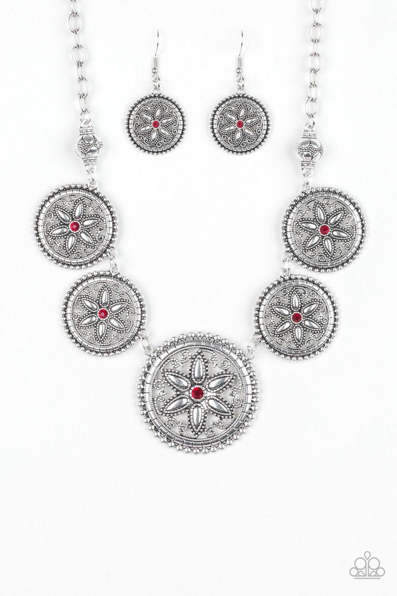 Written In The STAR LILLIES Red Necklace - Paparazzi Accessories - free matching earrings -CarasShop.com - Paparazzi Jewelry by Cara Jewels