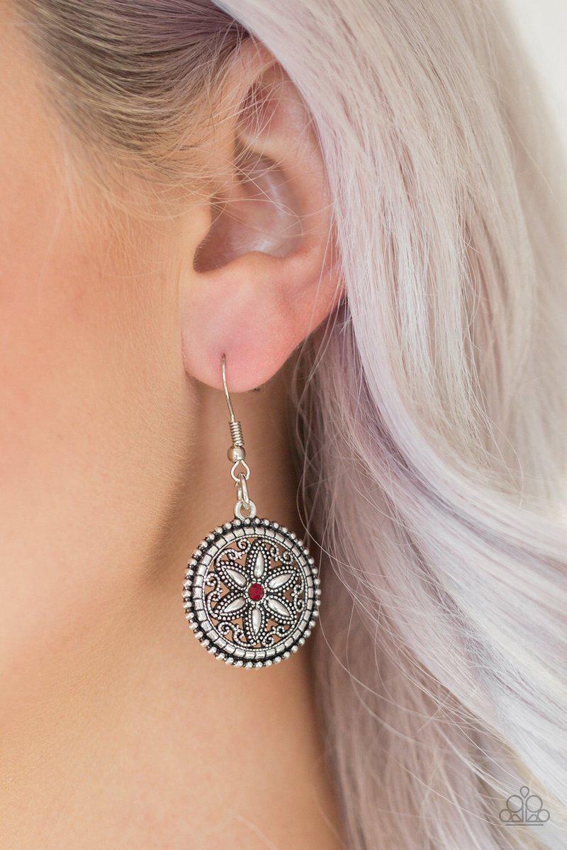 Written In The STAR LILLIES Red Necklace - Paparazzi Accessories- on model - CarasShop.com - Paparazzi Jewelry by Cara Jewels