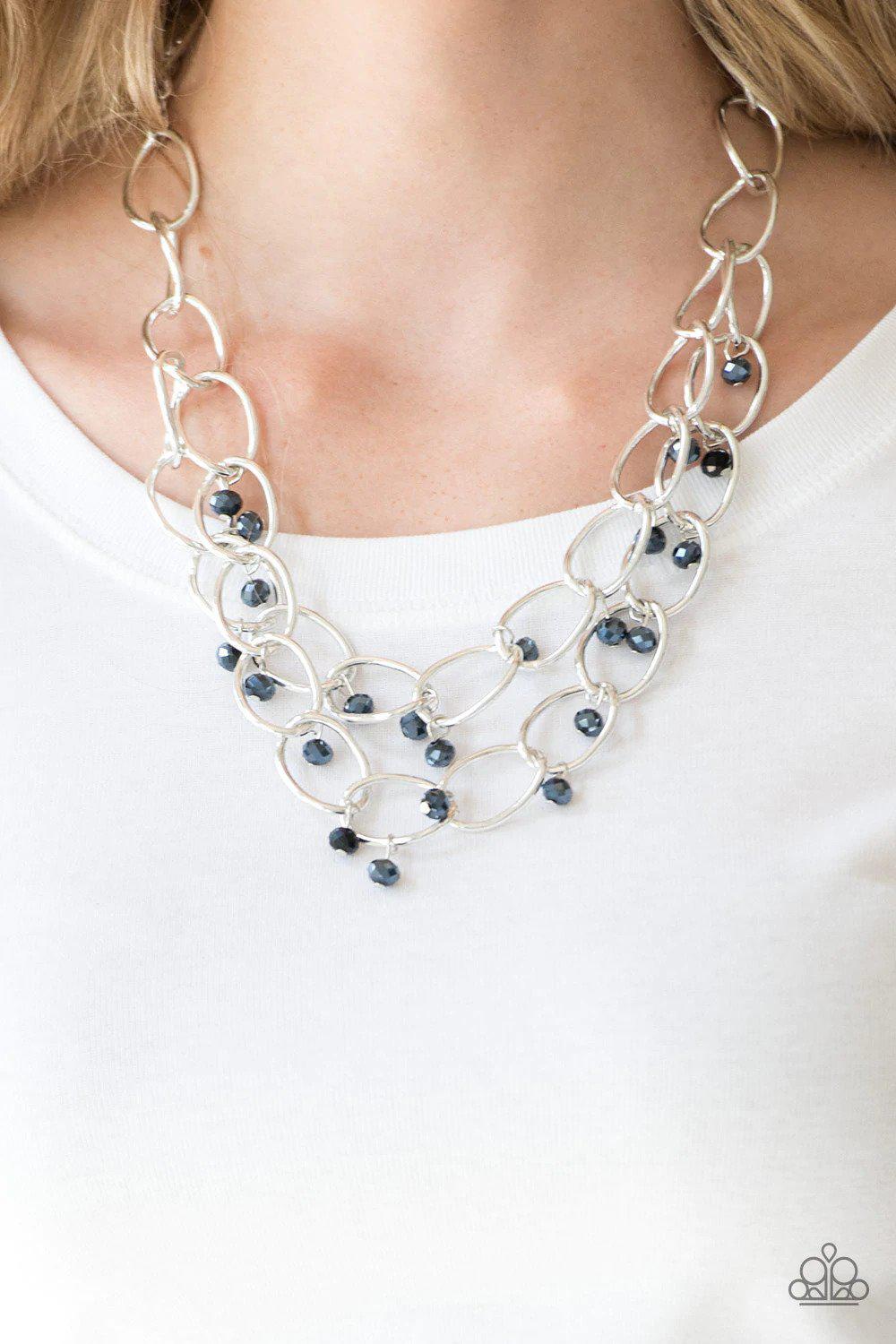 Yacht Tour Blue Necklace - Paparazzi Accessories- on model - CarasShop.com - Paparazzi Jewelry by Cara Jewels