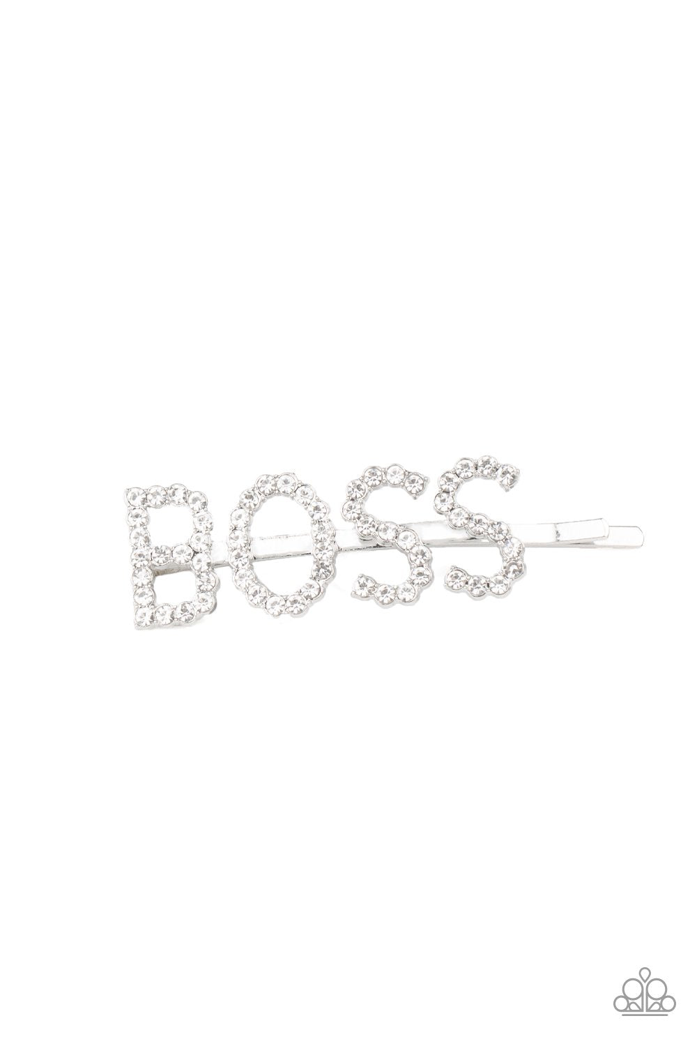 Yas Boss! White Rhinestone Hair Pin - Paparazzi Accessories- lightbox - CarasShop.com - Paparazzi Jewelry by Cara Jewels
