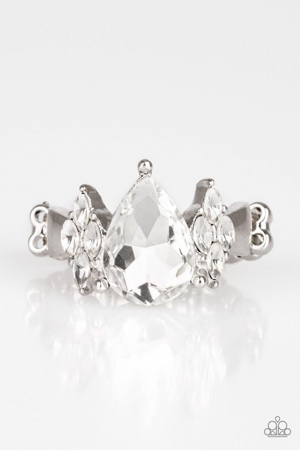 Yas Queen White Teardrop Rhinestone Ring - Paparazzi Accessories- lightbox - CarasShop.com - Paparazzi Jewelry by Cara Jewels