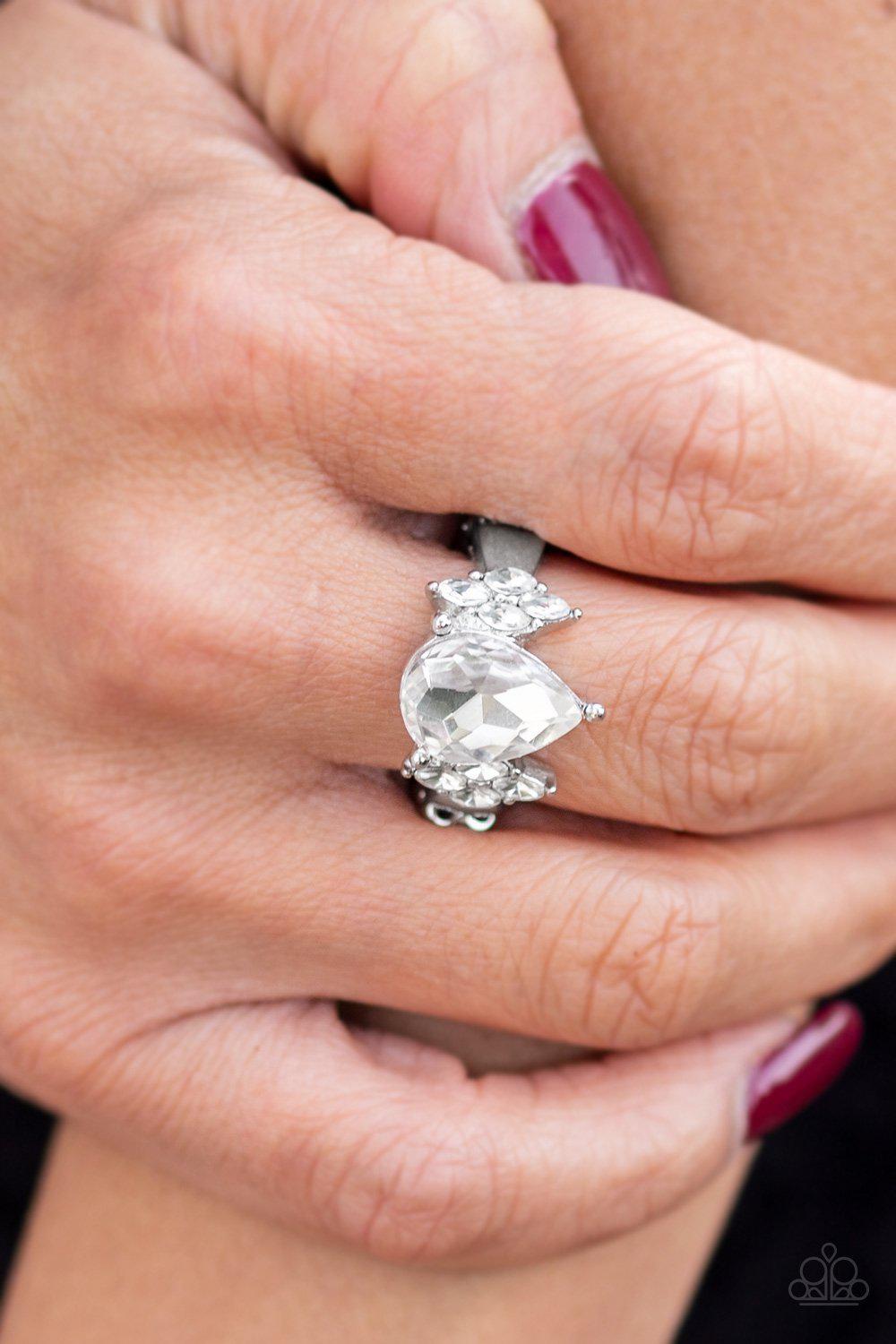 Yas Queen White Teardrop Rhinestone Ring - Paparazzi Accessories- lightbox - CarasShop.com - Paparazzi Jewelry by Cara Jewels