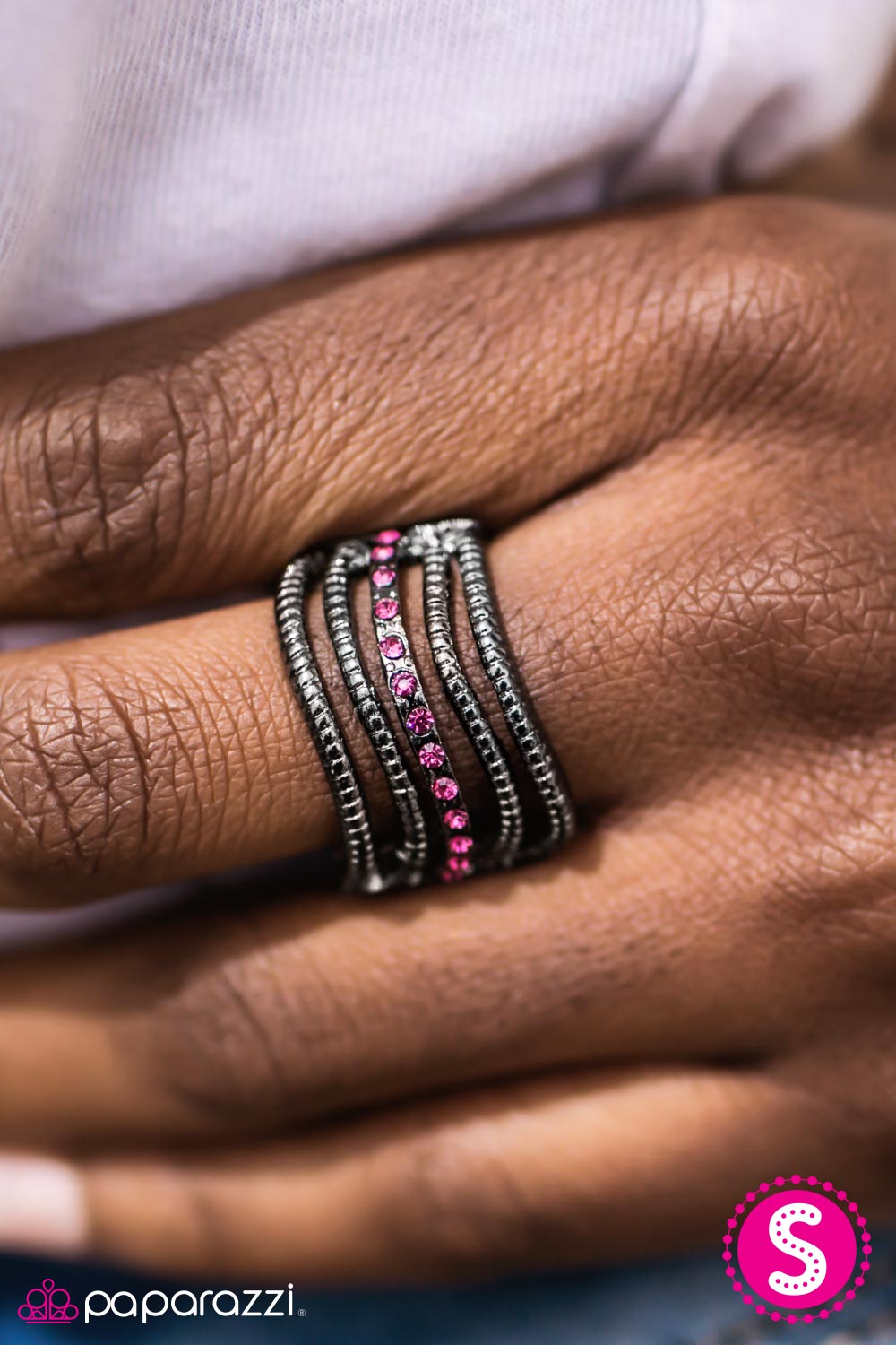 You Are Brilliant! Pink Rhinestone and Gunmetal Ring - Paparazzi Accessories- lightbox - CarasShop.com - Paparazzi Jewelry by Cara Jewels