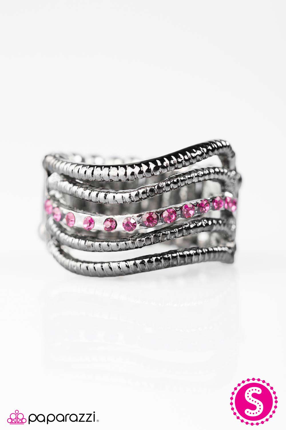 You Are Brilliant! Pink Rhinestone and Gunmetal Ring - Paparazzi Accessories- on model - CarasShop.com - Paparazzi Jewelry by Cara Jewels