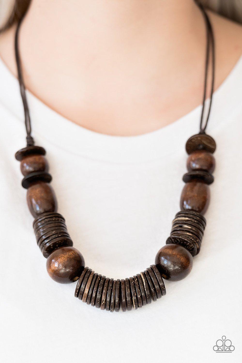 You Better BELIZE It Brown Wood Necklace - Paparazzi Accessories- lightbox - CarasShop.com - Paparazzi Jewelry by Cara Jewels