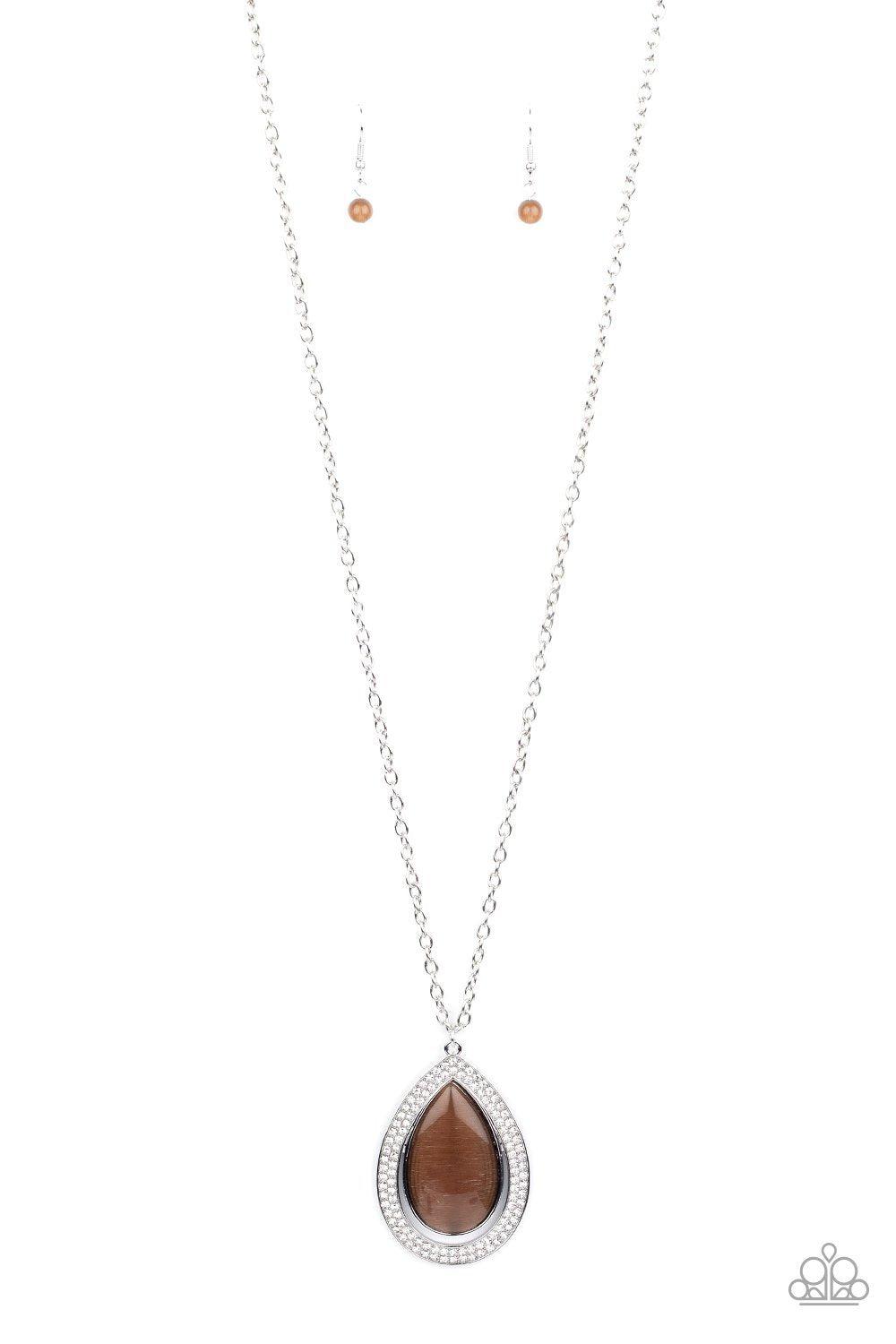 You Dropped This Brown Teardrop Cat's Eye Stone Necklace - Paparazzi Accessories- lightbox - CarasShop.com - Paparazzi Jewelry by Cara Jewels