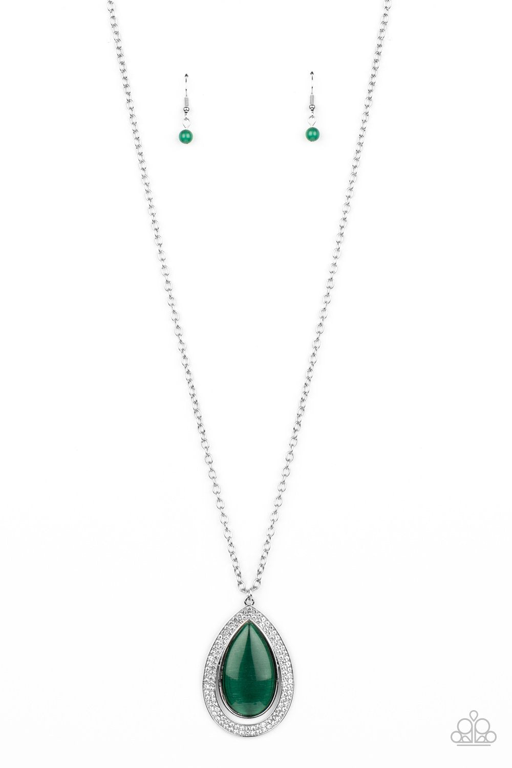 You Dropped This Green Teardrop Cat's Eye Stone Necklace - Paparazzi Accessories- lightbox - CarasShop.com - Paparazzi Jewelry by Cara Jewels