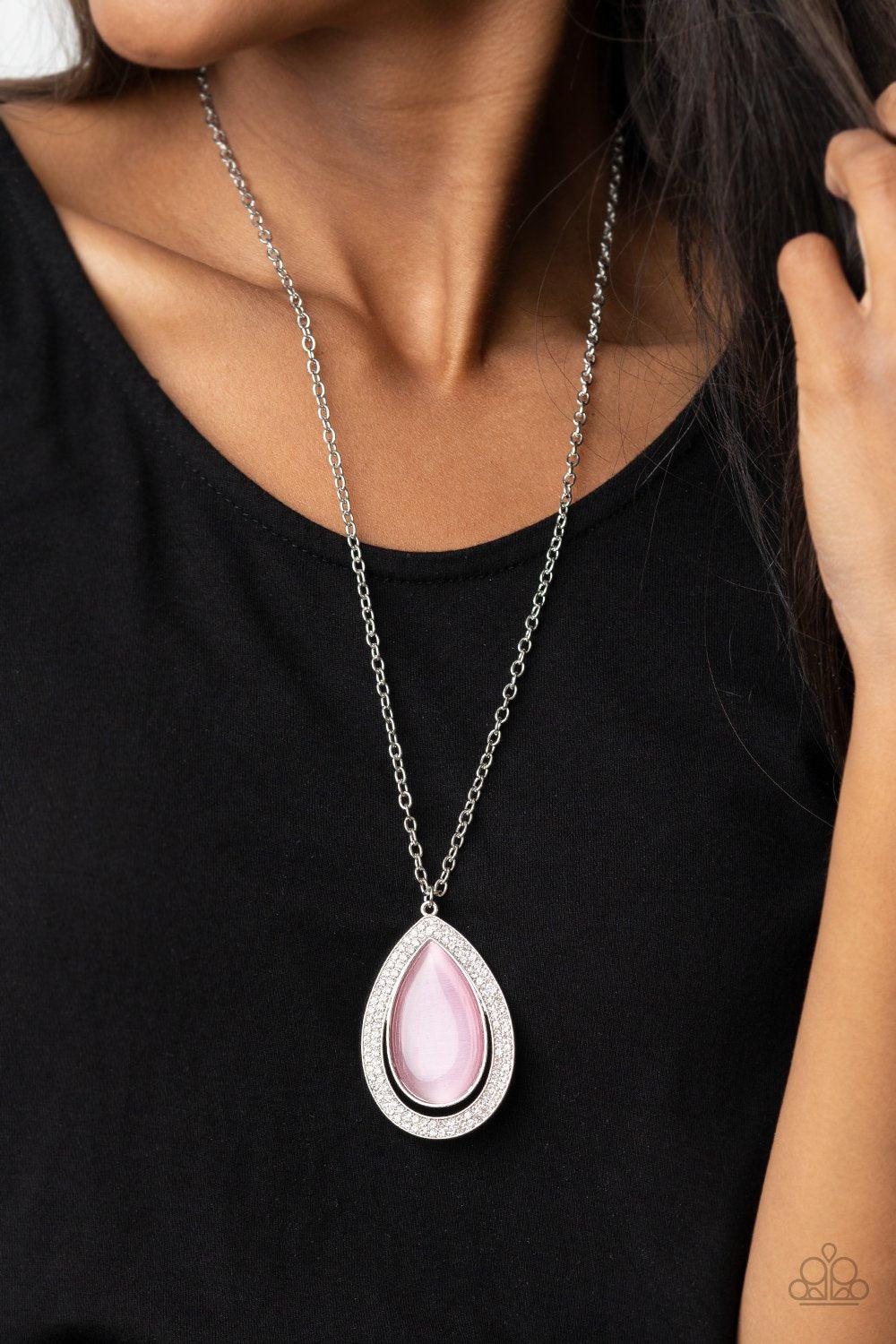 You Dropped This Pink Teardrop Cat's Eye Stone Necklace - Paparazzi Accessories- lightbox - CarasShop.com - Paparazzi Jewelry by Cara Jewels