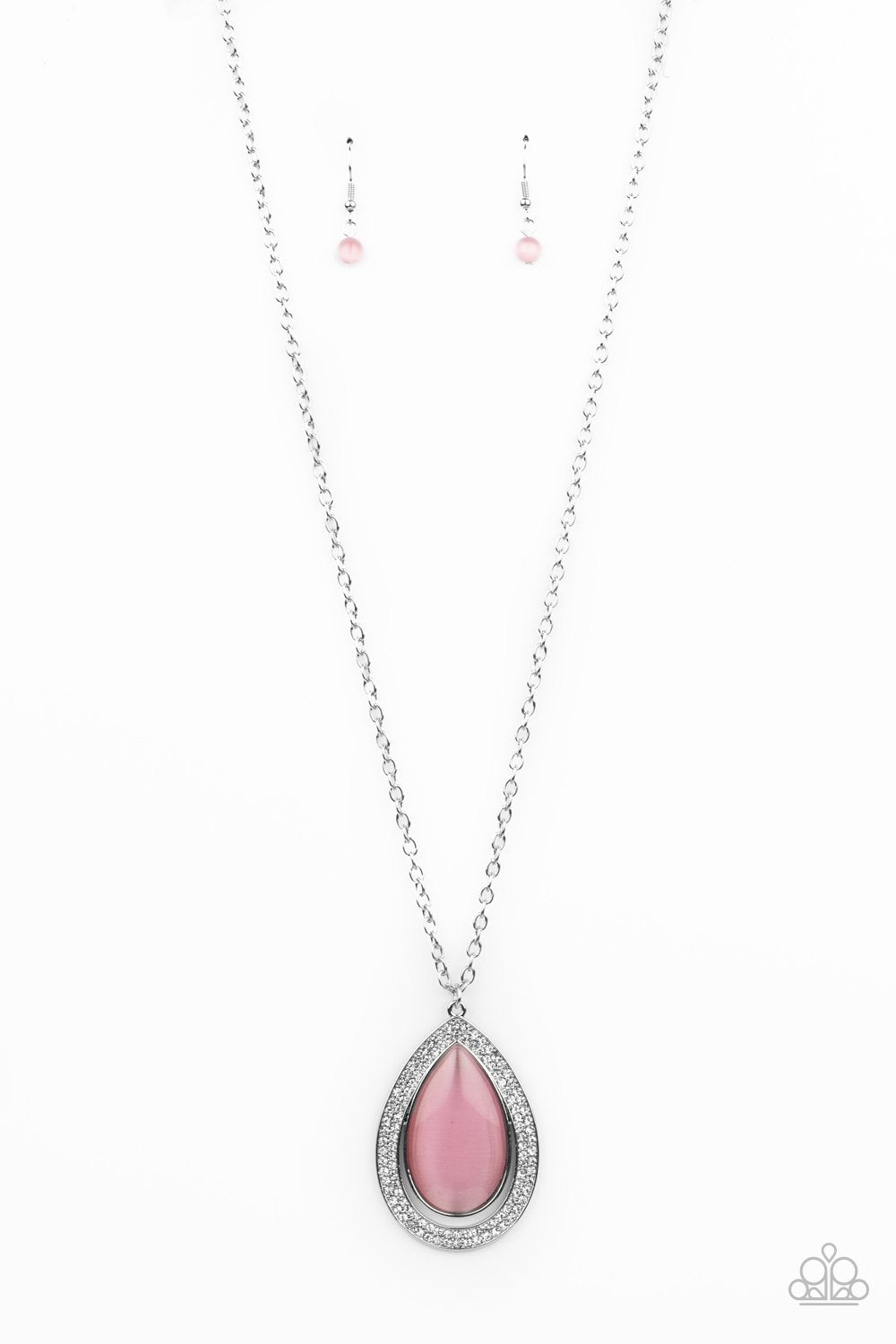 You Dropped This Pink Teardrop Cat's Eye Stone Necklace - Paparazzi Accessories- on model - CarasShop.com - Paparazzi Jewelry by Cara Jewels