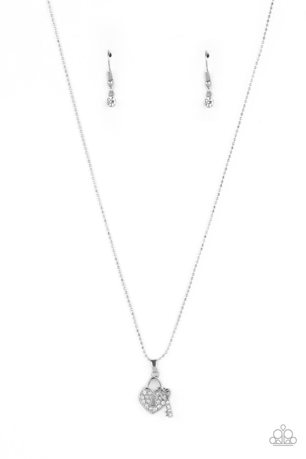 You Hold My Heart White Rhinestone Lock & Key Necklace - Paparazzi Accessories- lightbox - CarasShop.com - Paparazzi Jewelry by Cara Jewels