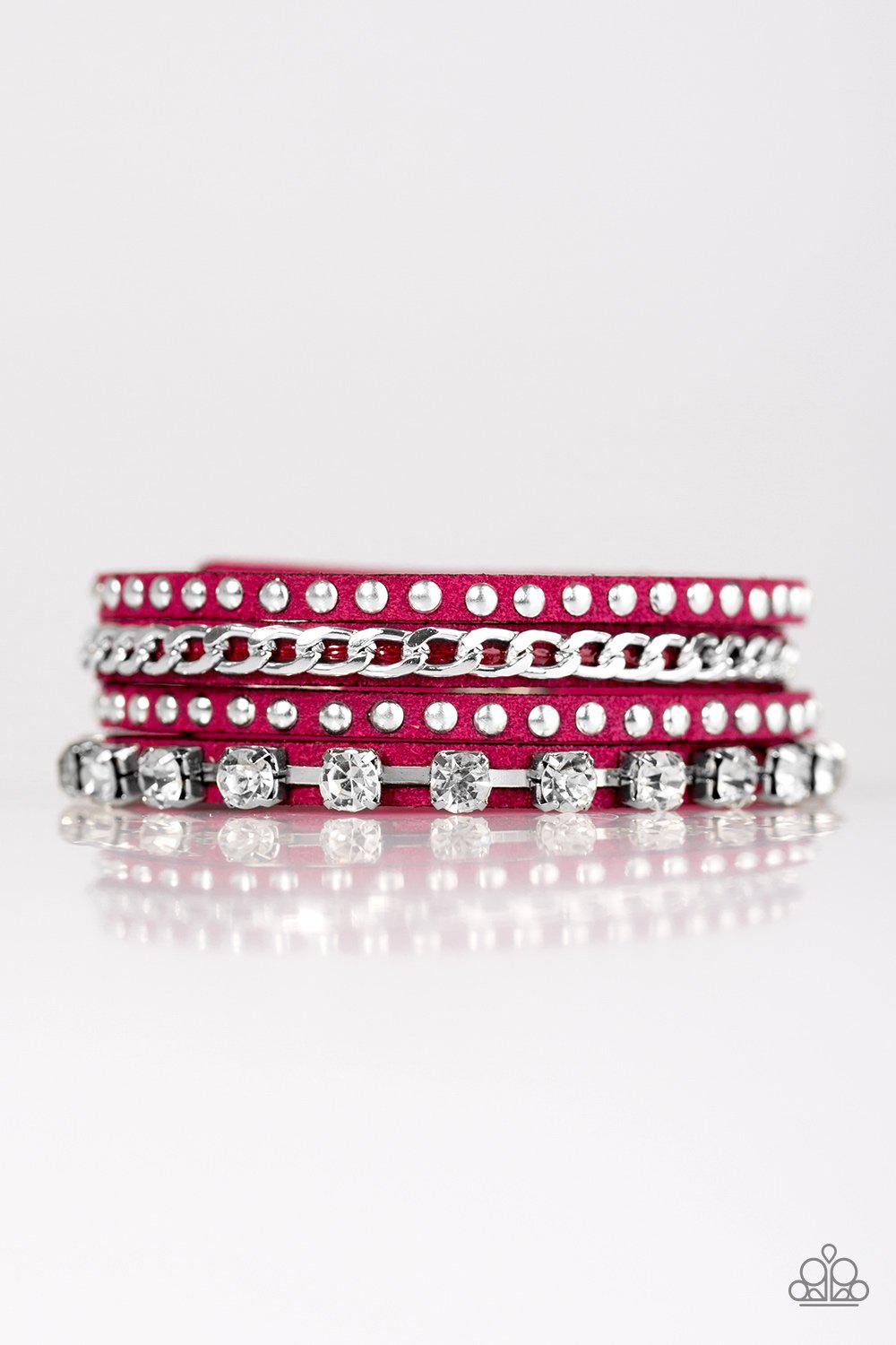 You Talkin' To Me? Hot Pink and Silver Urban Wrap Snap Bracelet - Paparazzi Accessories- lightbox - CarasShop.com - Paparazzi Jewelry by Cara Jewels