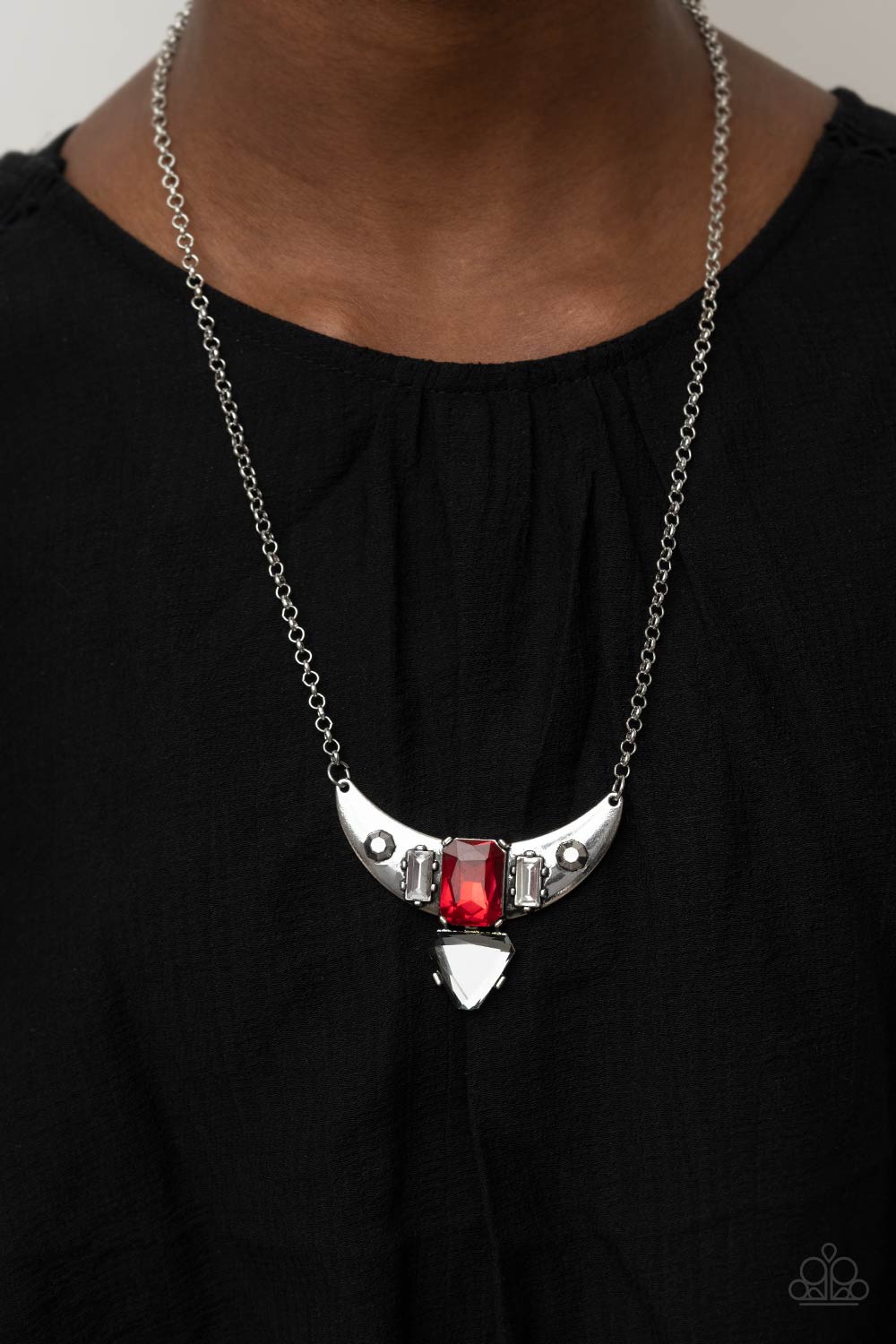 You're the TALISMAN Red Necklace - Paparazzi Accessories- on model - CarasShop.com - Paparazzi Jewelry by Cara Jewels