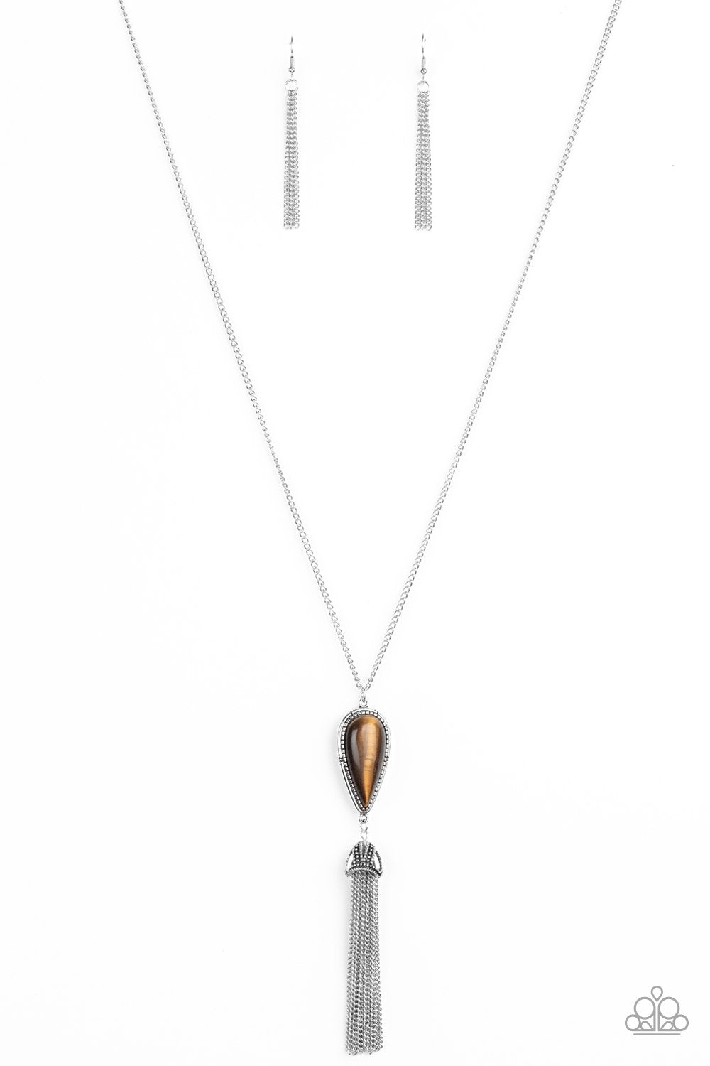 Zen Generation Brown Tiger's Eye Tassel Necklace - Paparazzi Accessories- lightbox - CarasShop.com - Paparazzi Jewelry by Cara Jewels