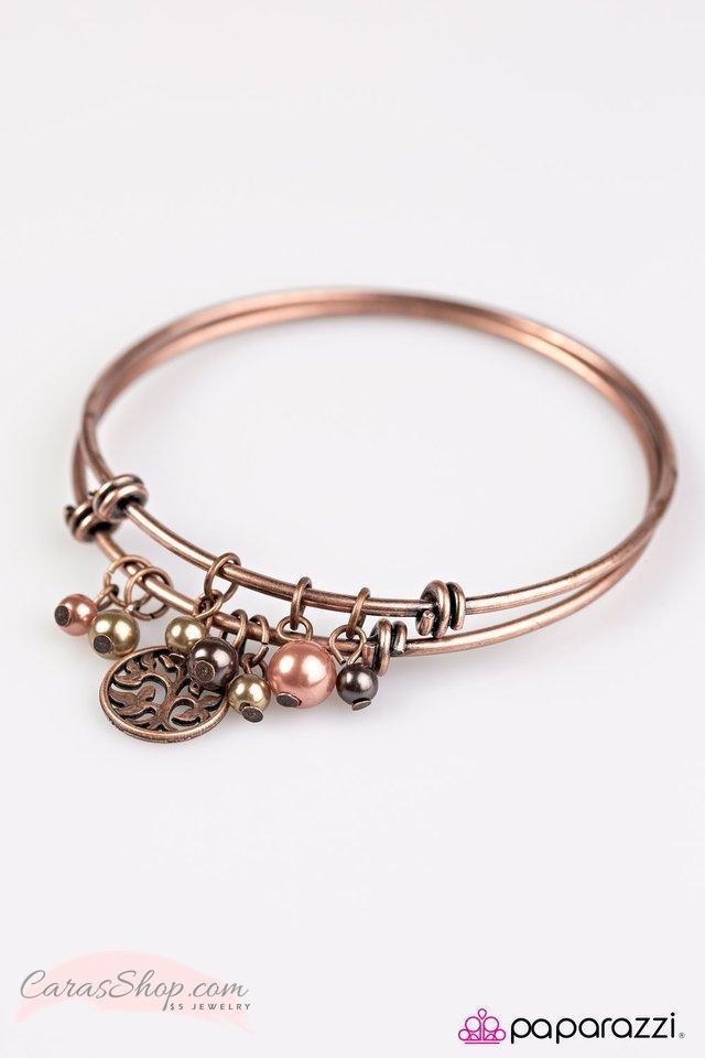 Zen Party Copper Charm Bangle Bracelet Set - Paparazzi Accessories- on model - CarasShop.com - Paparazzi Jewelry by Cara Jewels