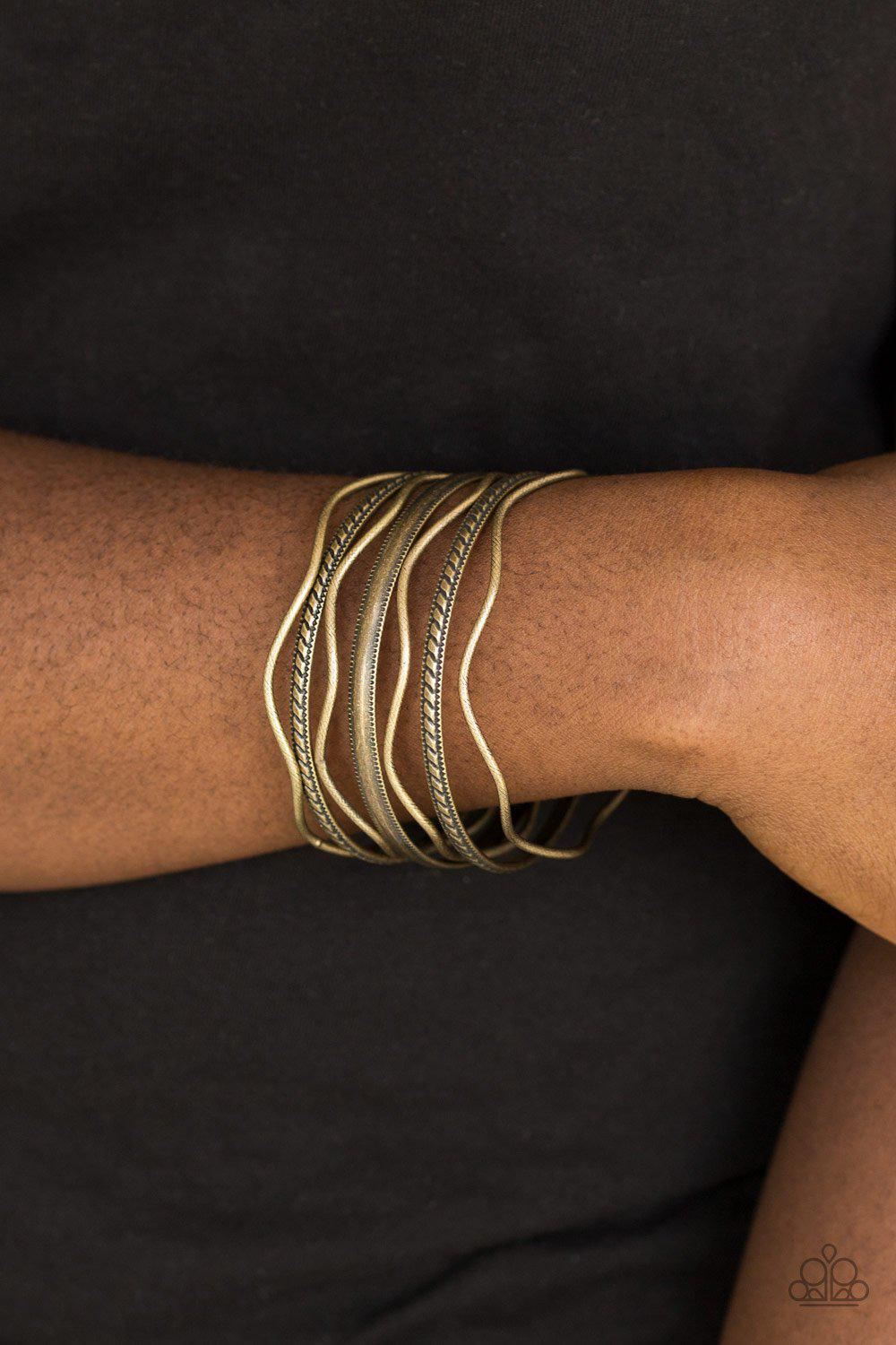 Zesty Zimbabwe Brass Bangle Bracelet Set - Paparazzi Accessories- lightbox - CarasShop.com - Paparazzi Jewelry by Cara Jewels