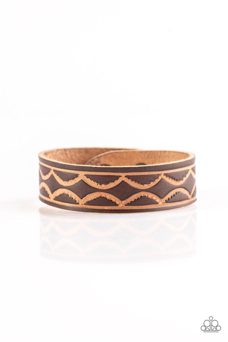 Zion Horizon Brown Leather Urban Bracelet - Paparazzi Accessories- lightbox - CarasShop.com - Paparazzi Jewelry by Cara Jewels