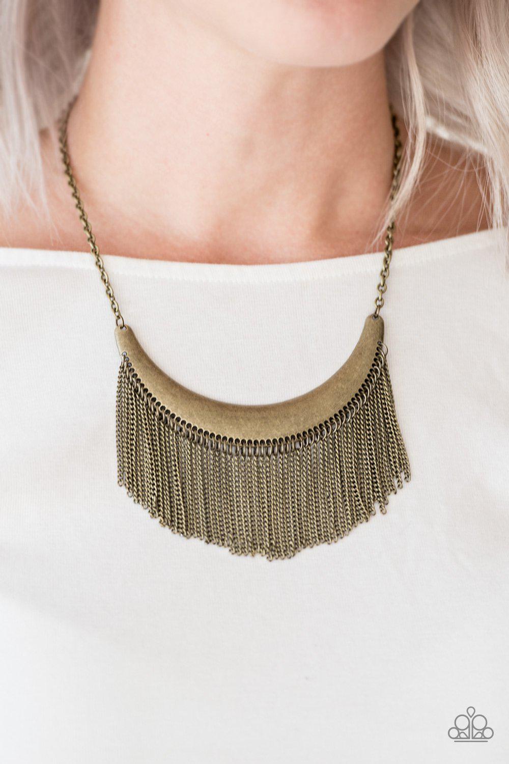 Zoo Zone Brass Fringe Necklace - Paparazzi Accessories- on model - CarasShop.com - Paparazzi Jewelry by Cara Jewels