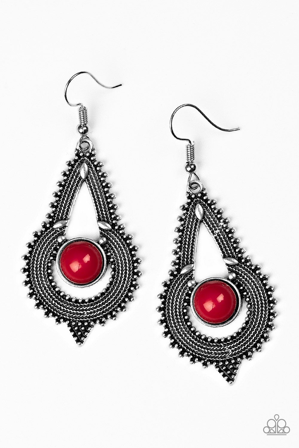 Zoomin Zumba Red Earrings - Paparazzi Accessories- on model - CarasShop.com - Paparazzi Jewelry by Cara Jewels