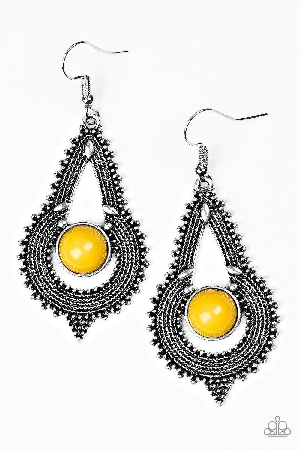 Zoomin' Zumba Yellow Earrings - Paparazzi Accessories- lightbox - CarasShop.com - Paparazzi Jewelry by Cara Jewels
